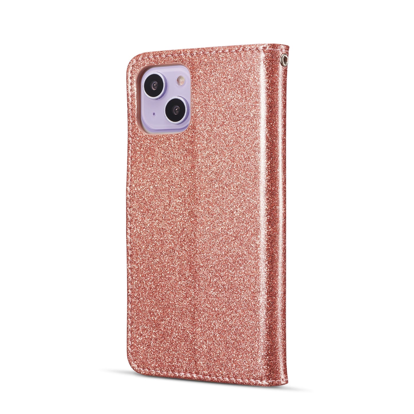 ELECTROPRIME For iPhone 15 Glitter Powder Butterfly Leather Phone Case(Rose Gold)