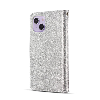ELECTROPRIME For iPhone 15 Glitter Powder Butterfly Leather Phone Case(Silver)