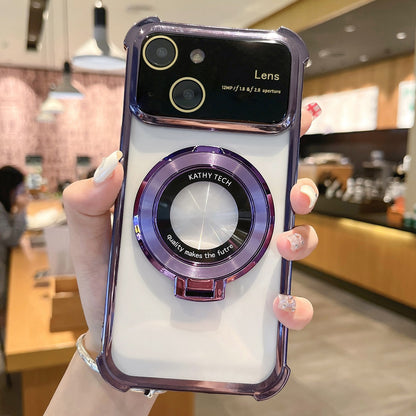 ELECTROPRIME For iPhone 15 MagSafe Holder Shockproof TPU Phone Case with Lens Film(Purple)