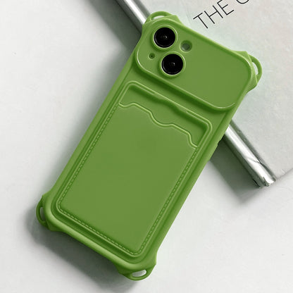 ELECTROPRIME For iPhone 15 Plus Shockproof Card Slot Frosted TPU Phone Case(Green)