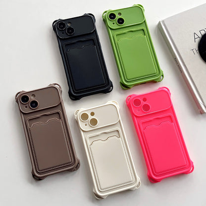 ELECTROPRIME For iPhone 15 Plus Shockproof Card Slot Frosted TPU Phone Case(Green)