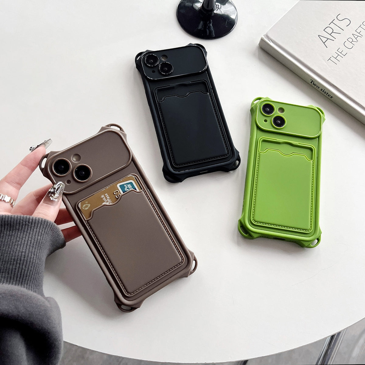 ELECTROPRIME For iPhone 15 Plus Shockproof Card Slot Frosted TPU Phone Case(Green)