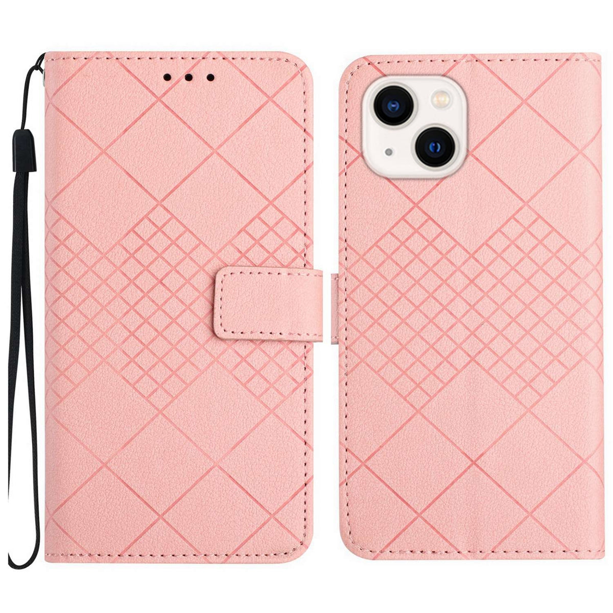 ELECTROPRIME For iPhone 15 Plus Rhombic Grid Texture Leather Phone Case(Pink)