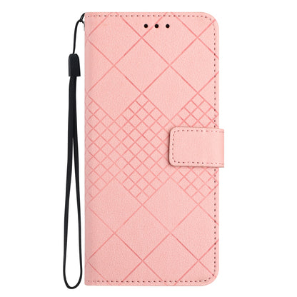 ELECTROPRIME For iPhone 15 Plus Rhombic Grid Texture Leather Phone Case(Pink)