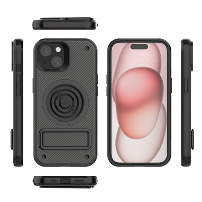 ELECTROPRIME For iPhone 15 Carbon Fiber Texture PC + TPU Phone Case with Metal Holder(Black)