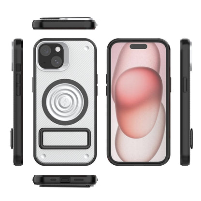 ELECTROPRIME For iPhone 15 Carbon Fiber Texture PC + TPU Phone Case with Metal Holder(White)