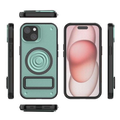 ELECTROPRIME For iPhone 15 Carbon Fiber Texture PC + TPU Phone Case with Metal Holder(Green)