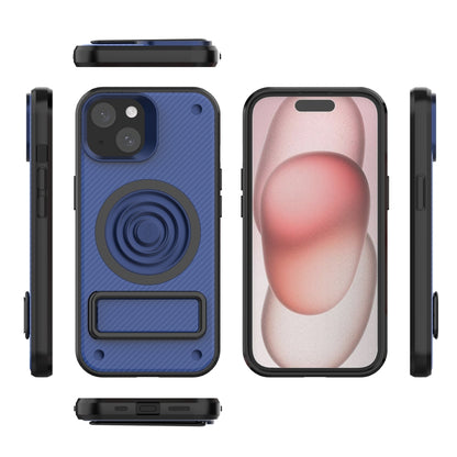 ELECTROPRIME For iPhone 15 Carbon Fiber Texture PC + TPU Phone Case with Metal Holder(Blue)