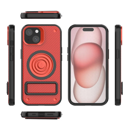 ELECTROPRIME For iPhone 15 Carbon Fiber Texture PC + TPU Phone Case with Metal Holder(Red)