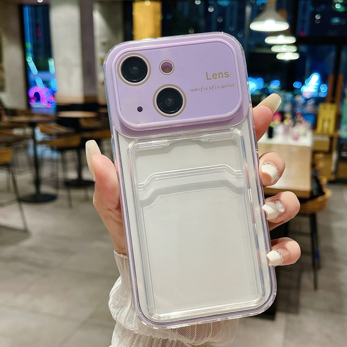 ELECTROPRIME For iPhone 15 Plus Large Window PC Hybrid TPU Phone Case with Card Slot(Light Purple)
