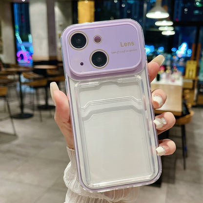 ELECTROPRIME For iPhone 15 Plus Large Window PC Hybrid TPU Phone Case with Card Slot(Light Purple)