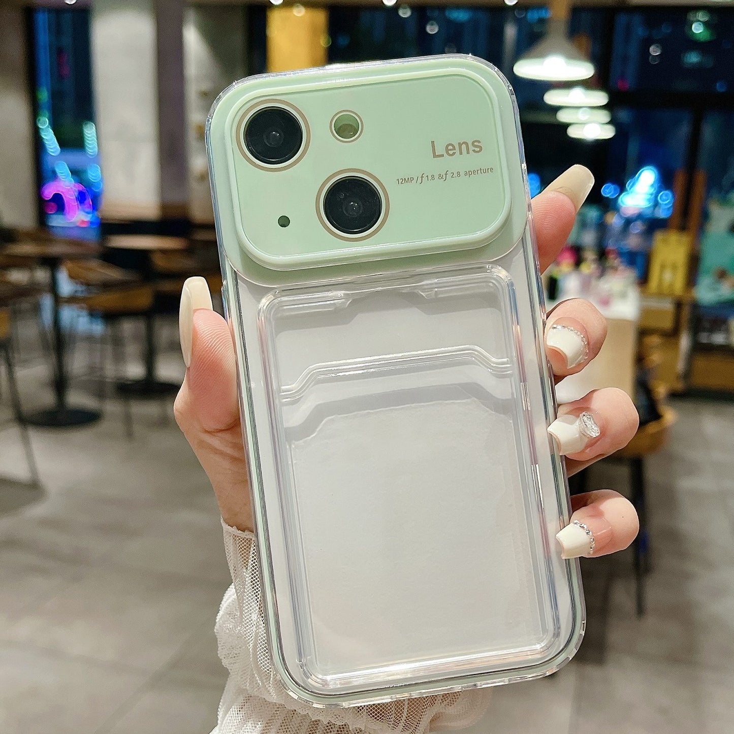 ELECTROPRIME For iPhone 15 Large Window PC Hybrid TPU Phone Case with Card Slot(Green)