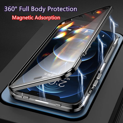 ELECTROPRIME For iPhone 15 Dual-Lock Anti-peeping Glass 360 Full Body Frosted Magnetic Phone Case(Silver)