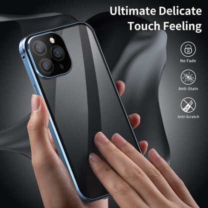 ELECTROPRIME For iPhone 15 Dual-Lock Anti-peeping Glass 360 Full Body Frosted Magnetic Phone Case(Silver)