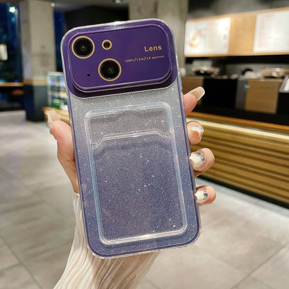 ELECTROPRIME For iPhone 15 Large Window Gradient Glitter Phone Case with Card Slot(Dark Purple)