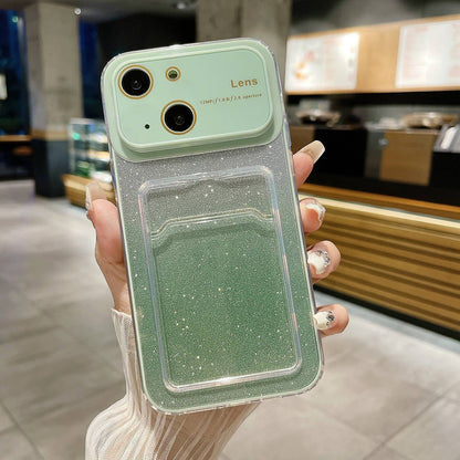 ELECTROPRIME For iPhone 15 Large Window Gradient Glitter Phone Case with Card Slot(Green)