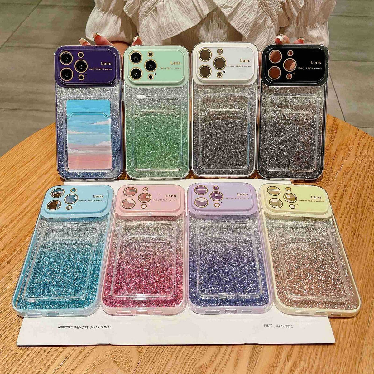 ELECTROPRIME For iPhone 15 Plus Large Window Gradient Glitter Phone Case with Card Slot(Light Purple)