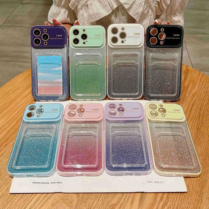 ELECTROPRIME For iPhone 15 Plus Large Window Gradient Glitter Phone Case with Card Slot(Light Purple)