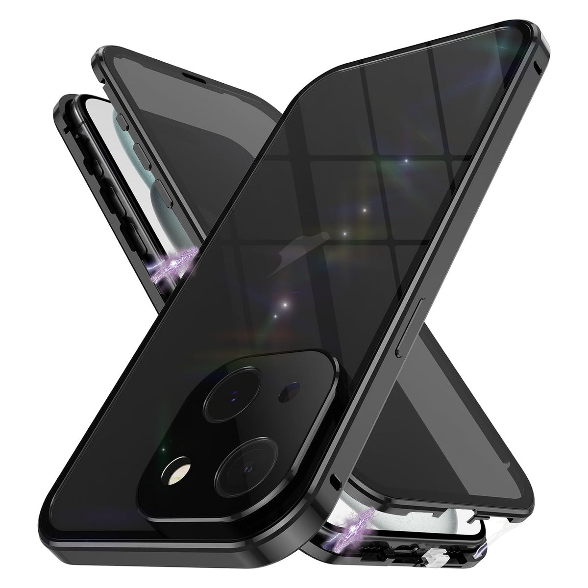 ELECTROPRIME For iPhone 15 Plus Anti-peeping Magnetic Double-sided Tempered Glass Phone Case(Black)