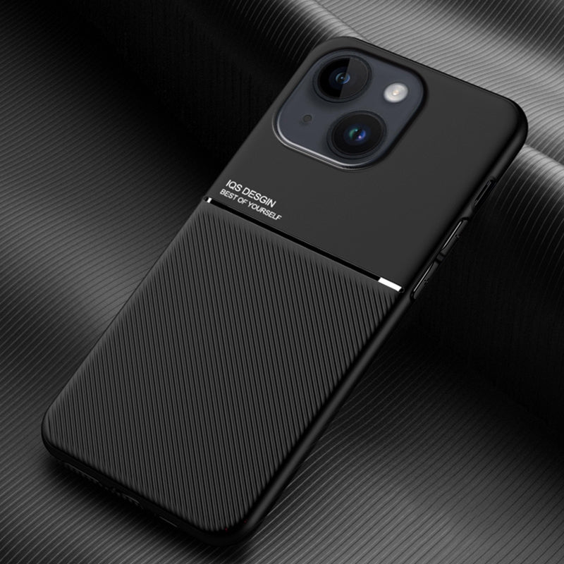 ELECTROPRIME For iPhone 15 Classic Tilt Strip Grain Magnetic Shockproof PC + TPU Phone Case(Black)