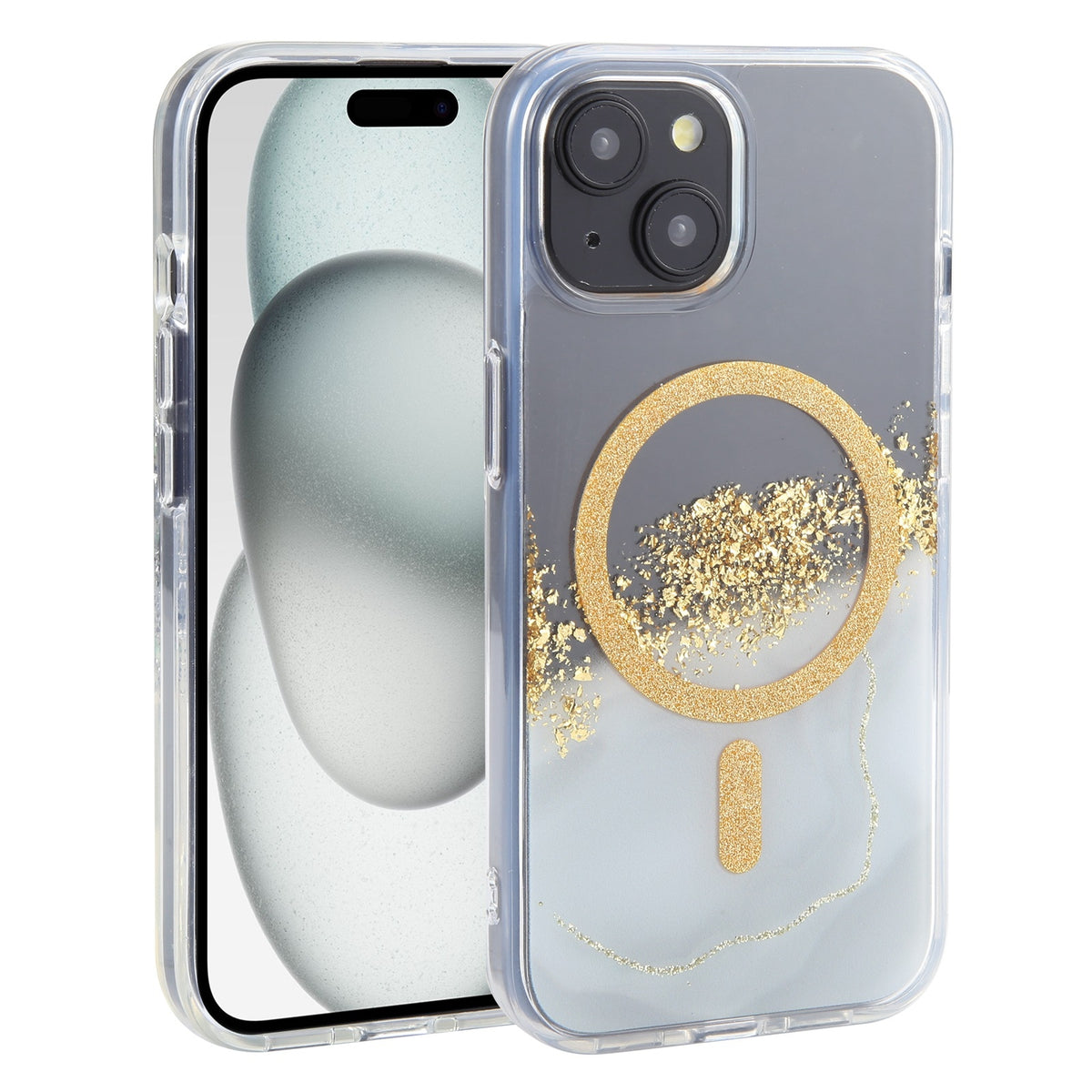ELECTROPRIME For iPhone 15 DFANS DESIGN Magsafe Magnetic Starlight Shining Phone Case(Gold Foil Marble)