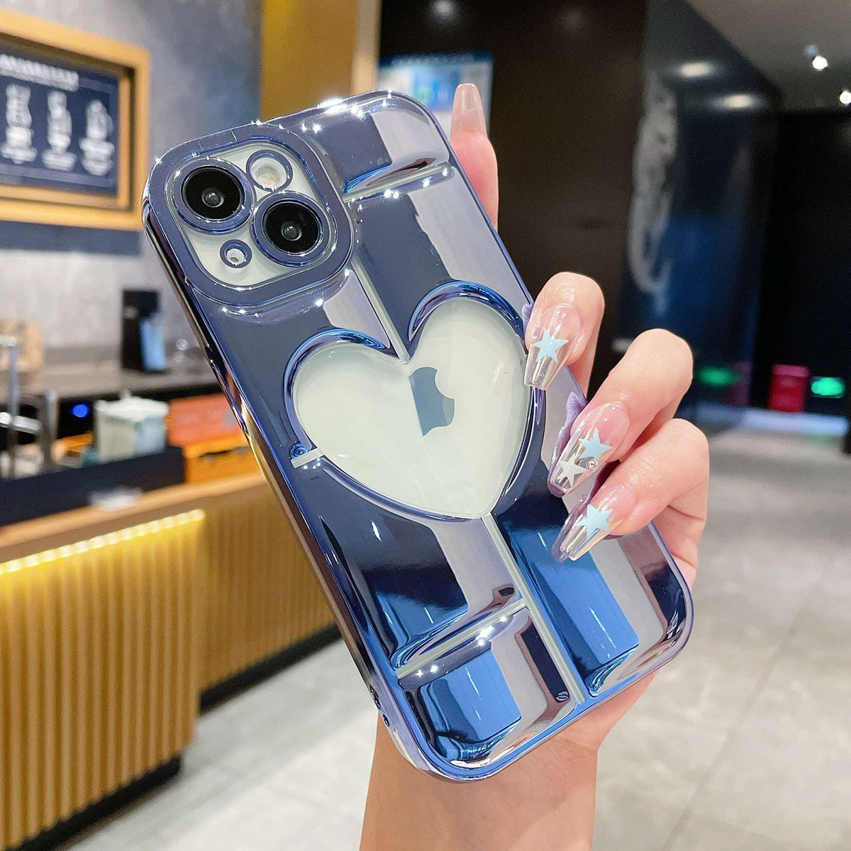 ELECTROPRIME For iPhone 15 Electroplating 3D Hollow Love TPU Phone Case(Sierra Blue)
