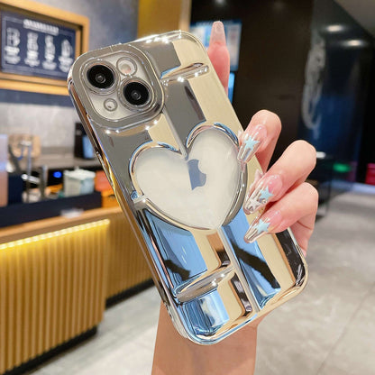 ELECTROPRIME For iPhone 15 Electroplating 3D Hollow Love TPU Phone Case(Silver)