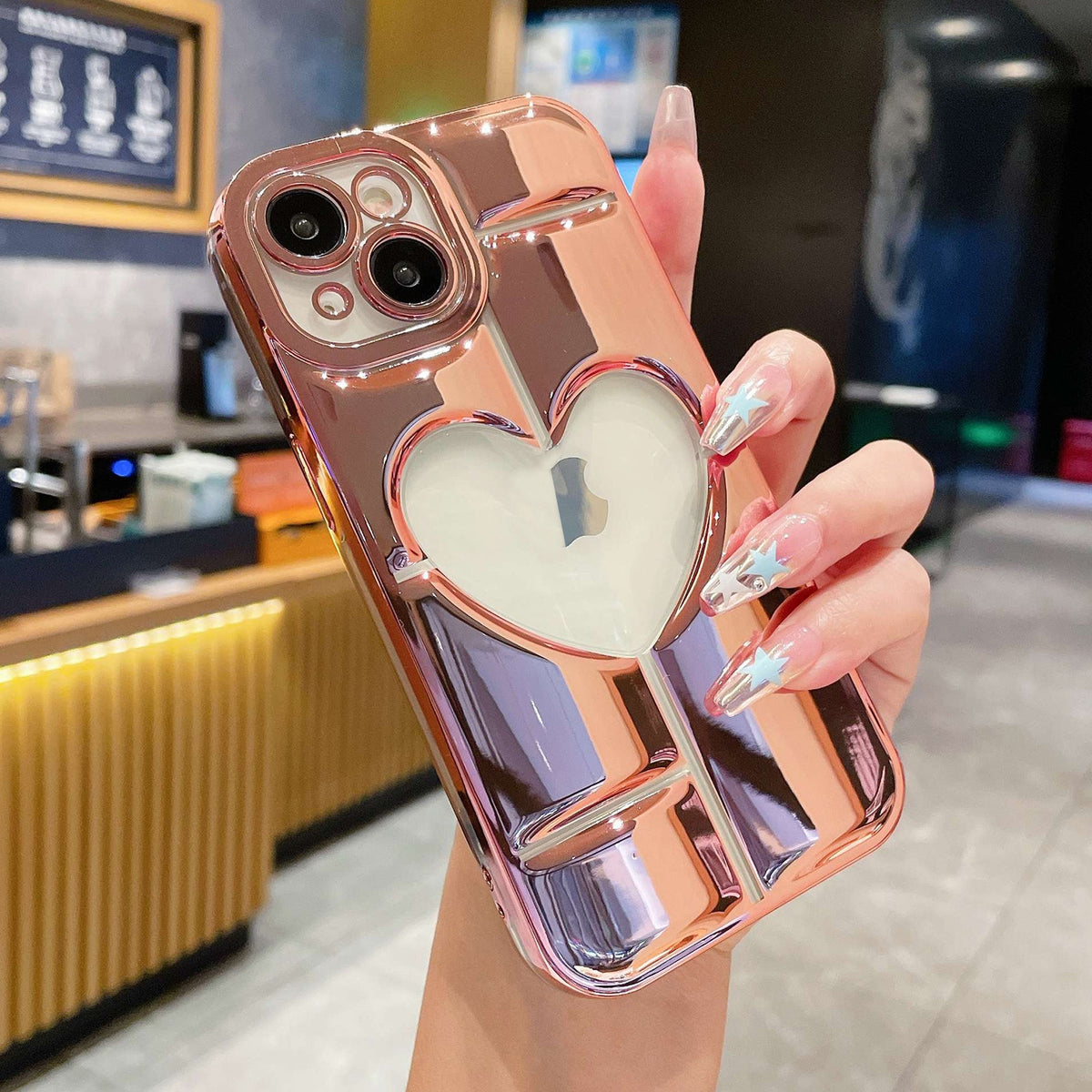 ELECTROPRIME For iPhone 15 Electroplating 3D Hollow Love TPU Phone Case(Rose Gold)