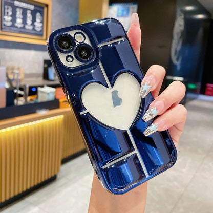 ELECTROPRIME For iPhone 15 Electroplating 3D Hollow Love TPU Phone Case(Dark Blue)