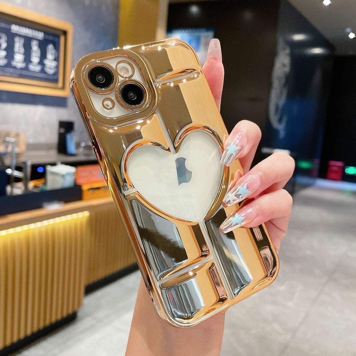 ELECTROPRIME For iPhone 15 Electroplating 3D Hollow Love TPU Phone Case(Gold)