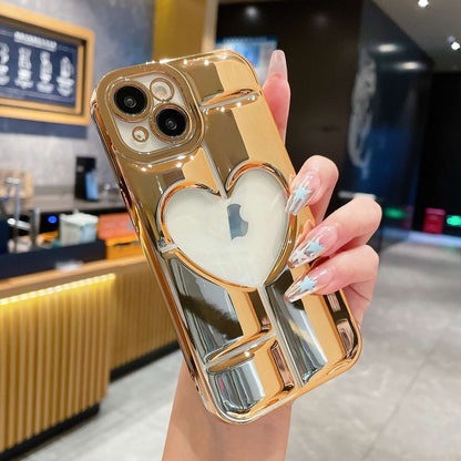 ELECTROPRIME For iPhone 15 Electroplating 3D Hollow Love TPU Phone Case(Gold)