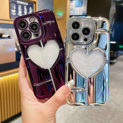 ELECTROPRIME For iPhone 15 Electroplating 3D Hollow Love TPU Phone Case(Dark Blue)