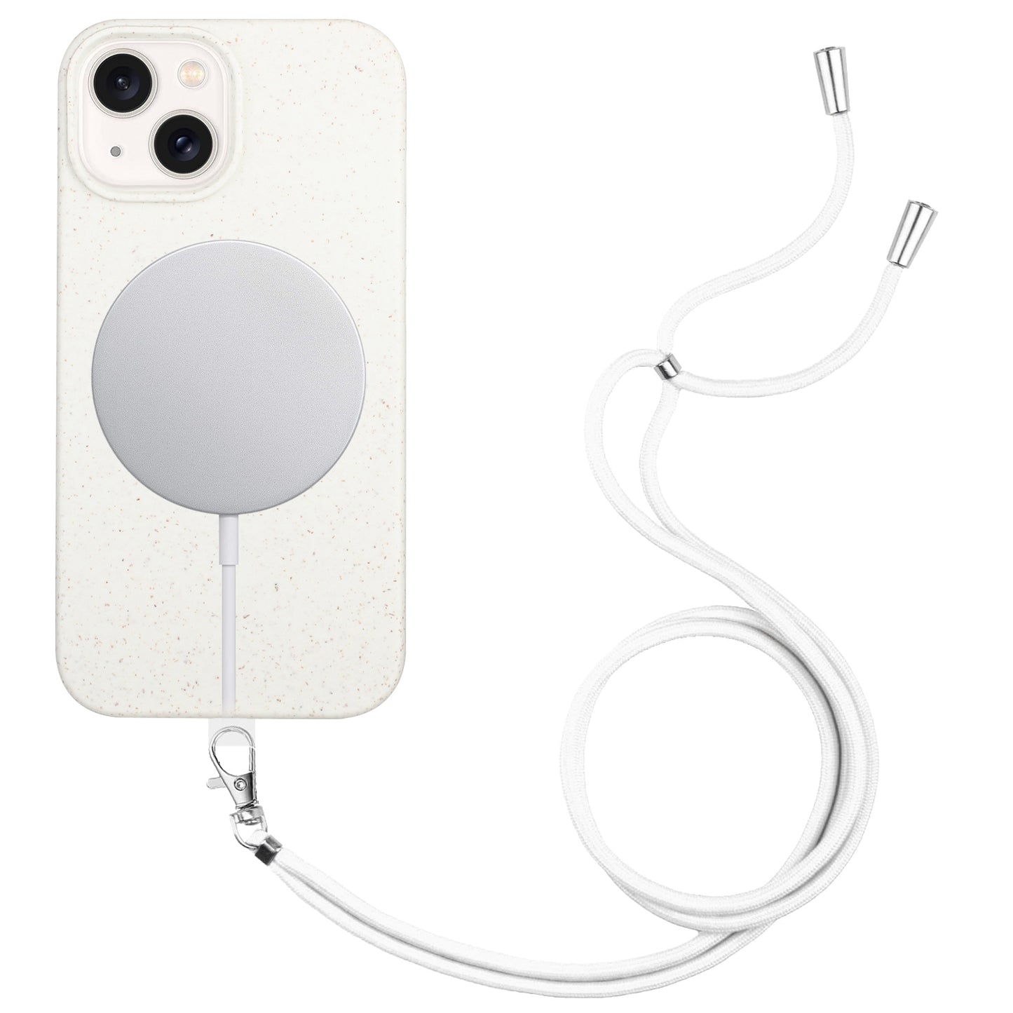 ELECTROPRIME For iPhone 15 Wheat MagSafe Magnetic Straw Material + TPU Phone Case with Lanyard(White)