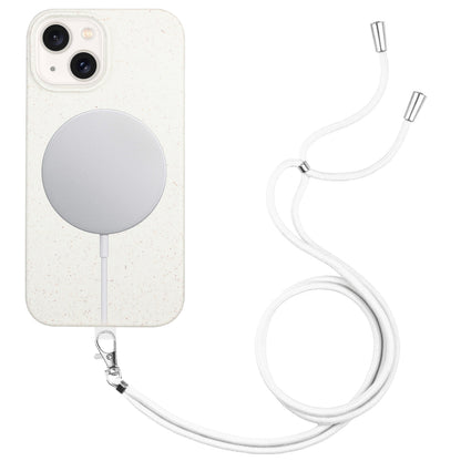 ELECTROPRIME For iPhone 15 Wheat MagSafe Magnetic Straw Material + TPU Phone Case with Lanyard(White)