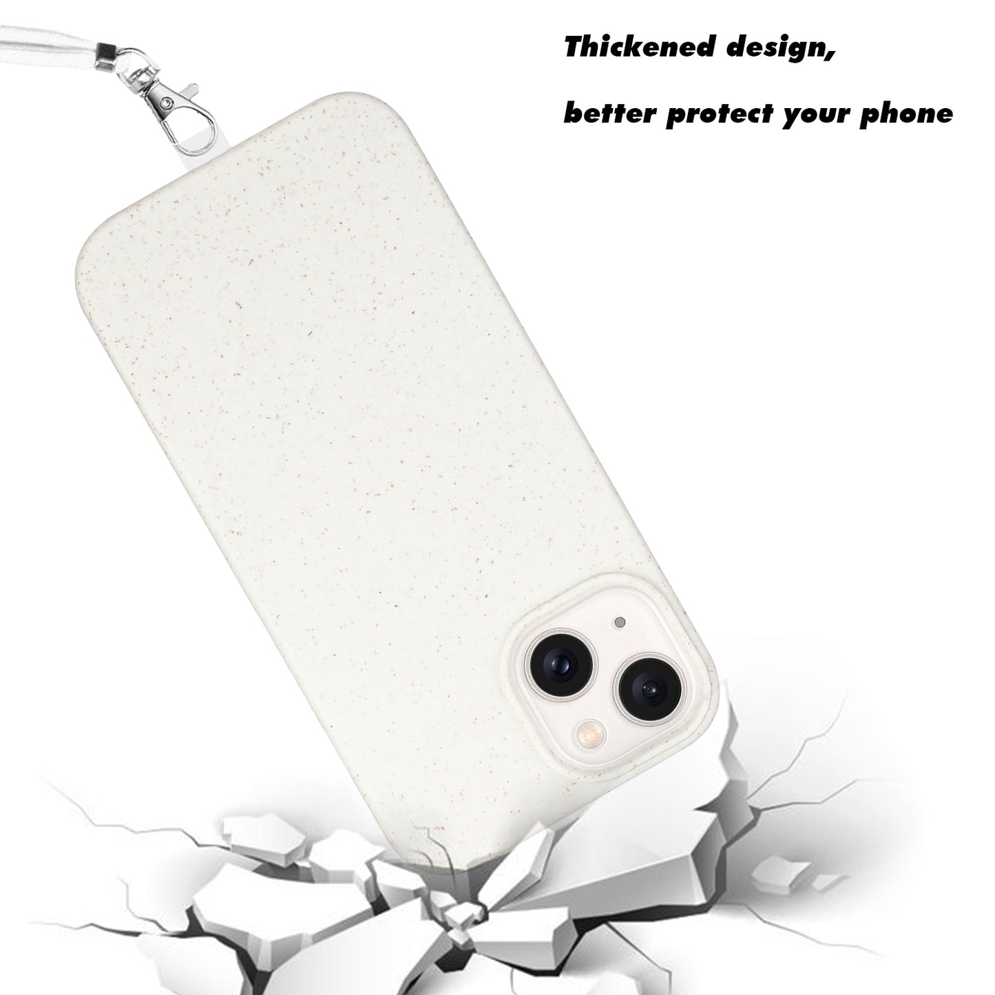 ELECTROPRIME For iPhone 15 Wheat MagSafe Magnetic Straw Material + TPU Phone Case with Lanyard(White)