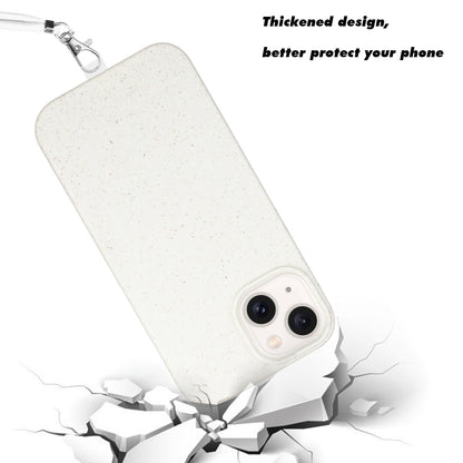 ELECTROPRIME For iPhone 15 Wheat MagSafe Magnetic Straw Material + TPU Phone Case with Lanyard(White)