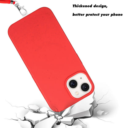 ELECTROPRIME For iPhone 15 Wheat MagSafe Magnetic Straw Material + TPU Phone Case with Lanyard(Red)