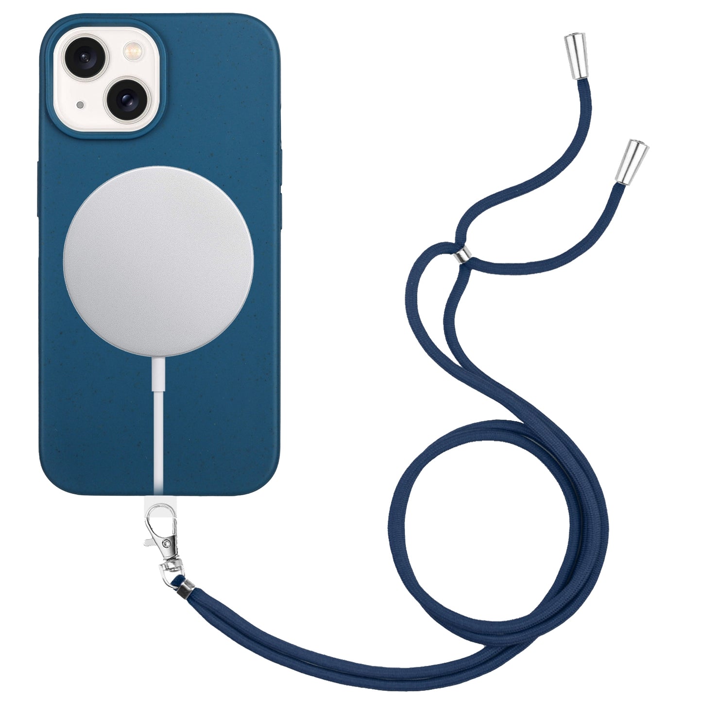 ELECTROPRIME For iPhone 15 Wheat MagSafe Magnetic Straw Material + TPU Phone Case with Lanyard(Blue)