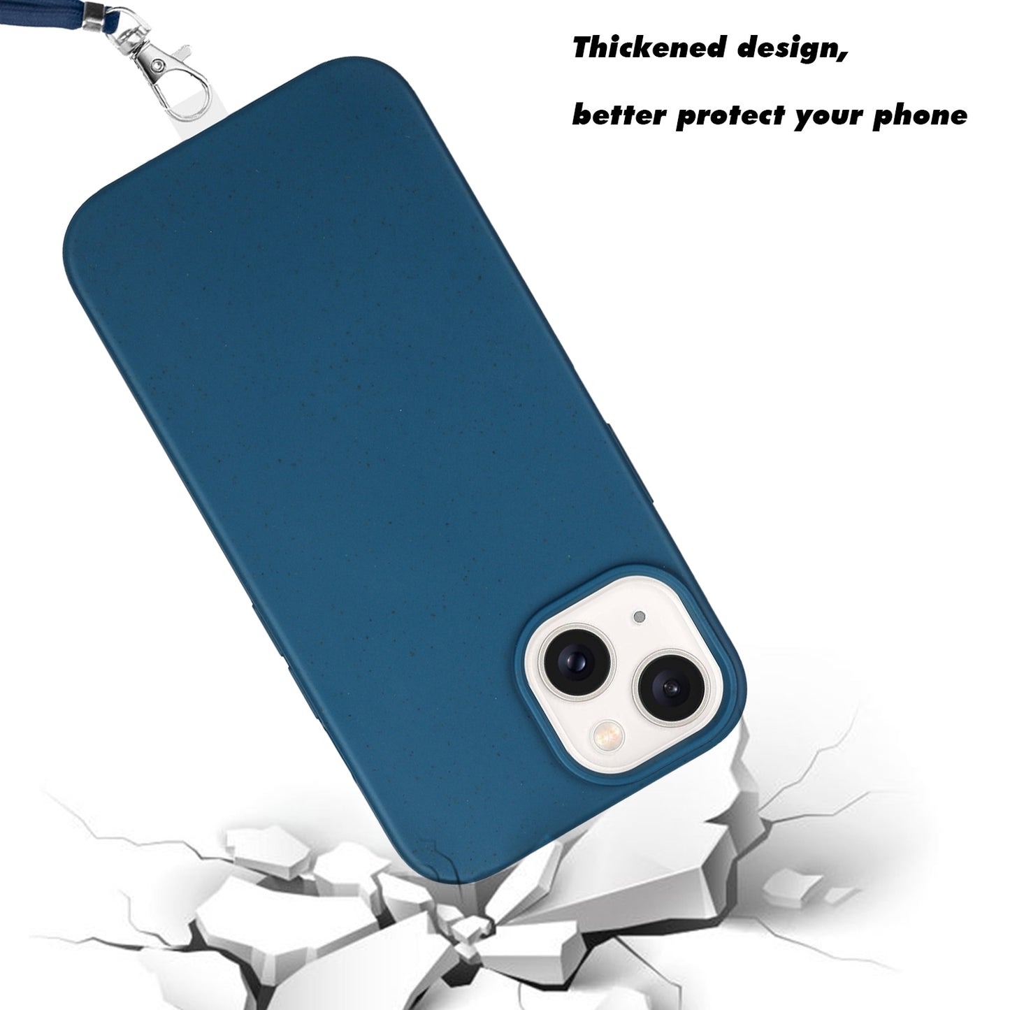 ELECTROPRIME For iPhone 15 Wheat MagSafe Magnetic Straw Material + TPU Phone Case with Lanyard(Blue)