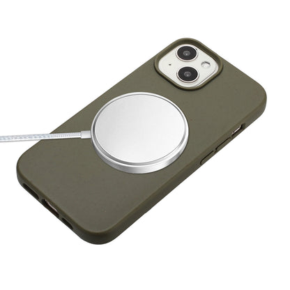 ELECTROPRIME For iPhone 15 Wheat MagSafe Magnetic Straw Material + TPU Phone Case with Lanyard(Army Green)