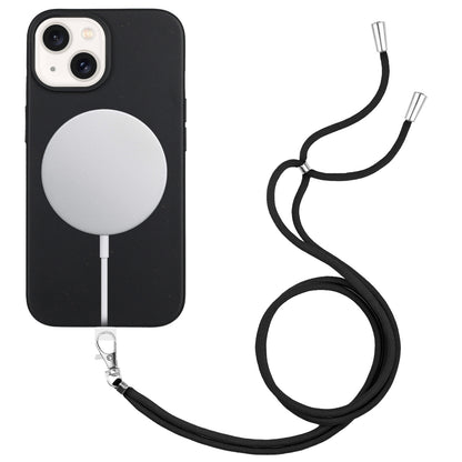 ELECTROPRIME For iPhone 15 Wheat MagSafe Magnetic Straw Material + TPU Phone Case with Lanyard(Black)