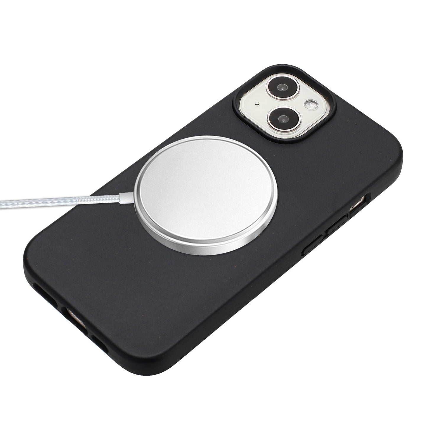 ELECTROPRIME For iPhone 15 Wheat MagSafe Magnetic Straw Material + TPU Phone Case with Lanyard(Black)