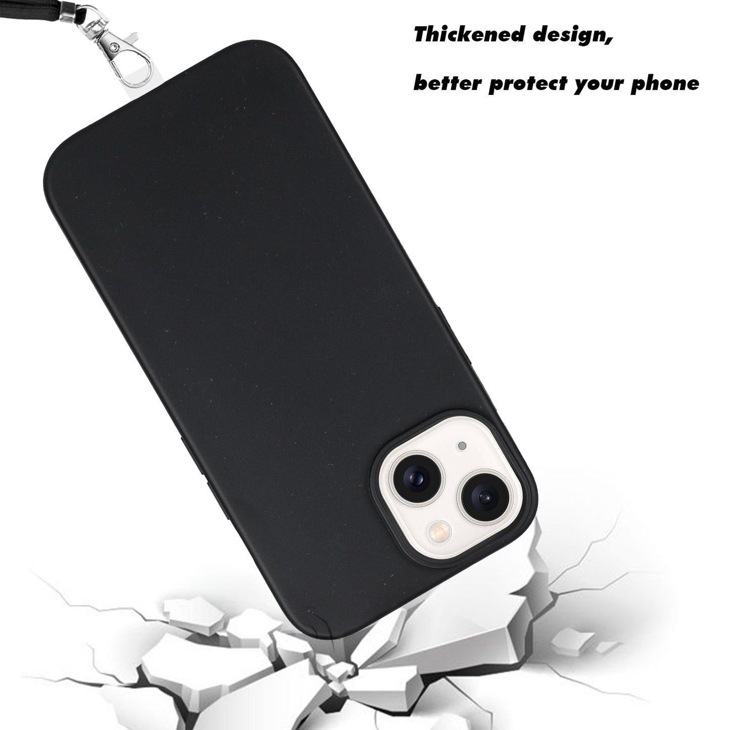 ELECTROPRIME For iPhone 15 Wheat MagSafe Magnetic Straw Material + TPU Phone Case with Lanyard(Black)