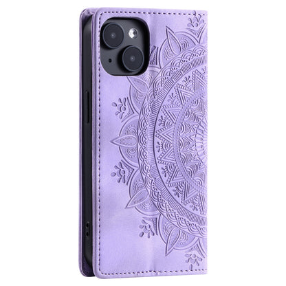ELECTROPRIME For iPhone 15 Plus Totem Embossed Magnetic Leather Phone Case(Purple)