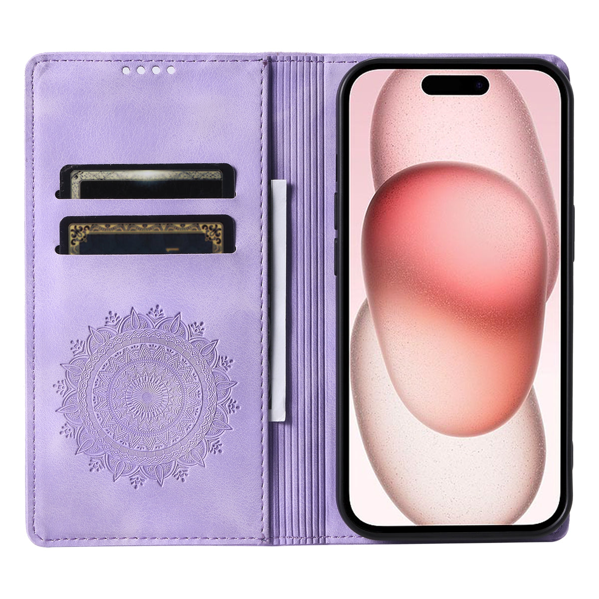 ELECTROPRIME For iPhone 15 Plus Totem Embossed Magnetic Leather Phone Case(Purple)