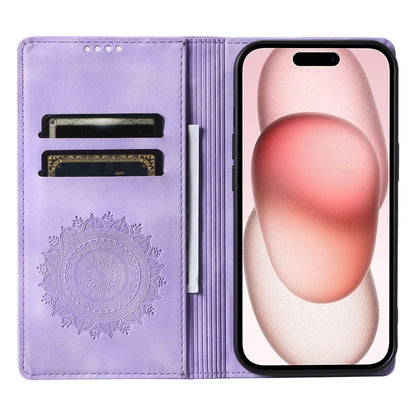 ELECTROPRIME For iPhone 15 Plus Totem Embossed Magnetic Leather Phone Case(Purple)
