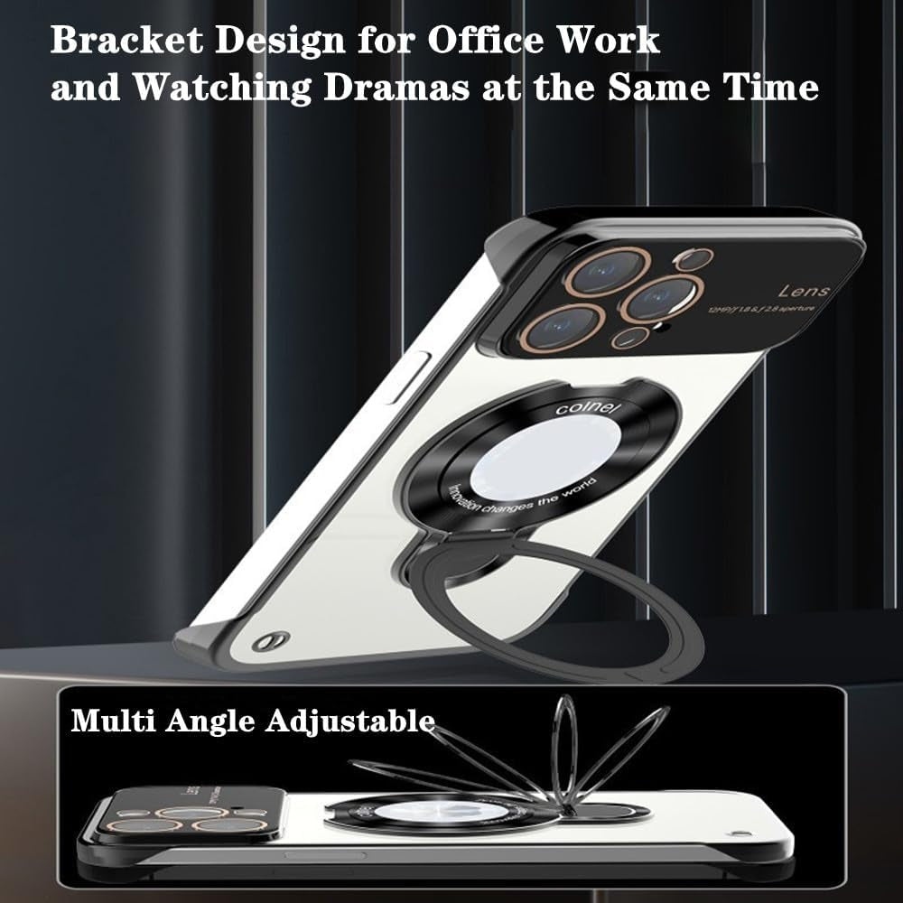 ELECTROPRIME For iPhone 15 Frameless MagSafe Magnetic Holder Phone Case(Black)