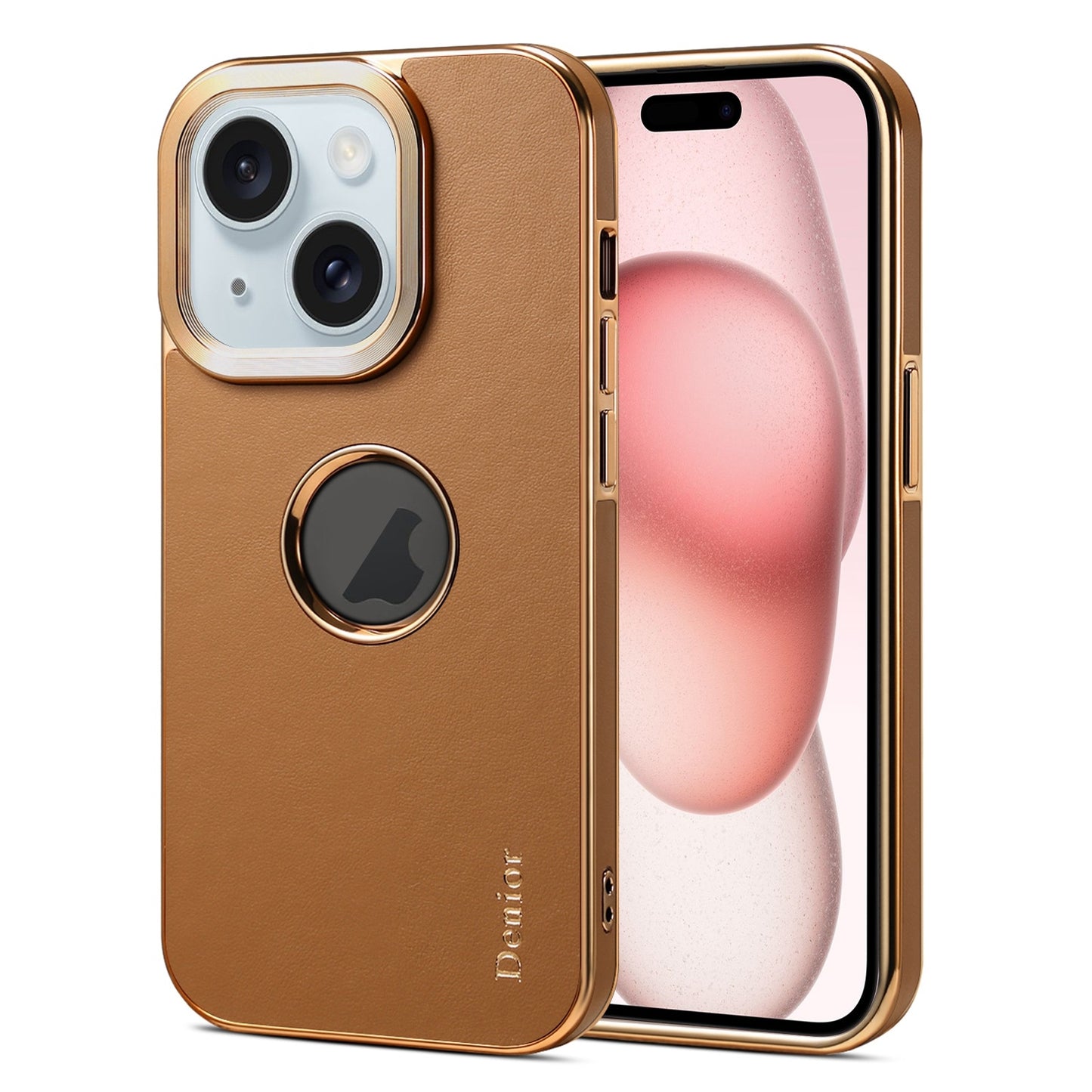 ELECTROPRIME For iPhone 15 Denior Fragrant Calf Texture Electroplating Phone Case(Khaki)