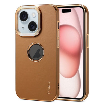 ELECTROPRIME For iPhone 15 Denior Fragrant Calf Texture Electroplating Phone Case(Khaki)
