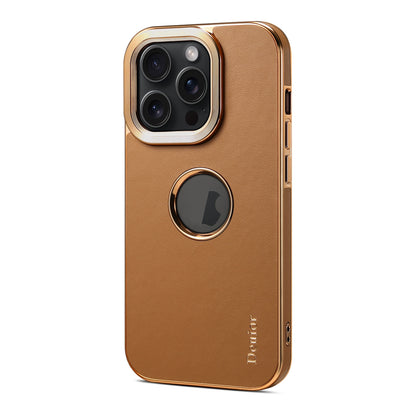 ELECTROPRIME For iPhone 15 Denior Fragrant Calf Texture Electroplating Phone Case(Khaki)